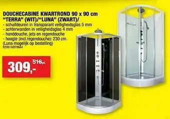 Hubo Douchecabine kwartrond terra wit luna zwart aanbieding