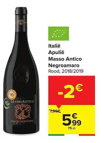 Carrefour Italie Apulie Masso Antico Negroamaro 75cl aanbieding