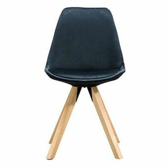 Leen Bakker Eetkamerstoel Senja - blauw fluweel - naturelkleurig hout - Leen Bakker aanbieding