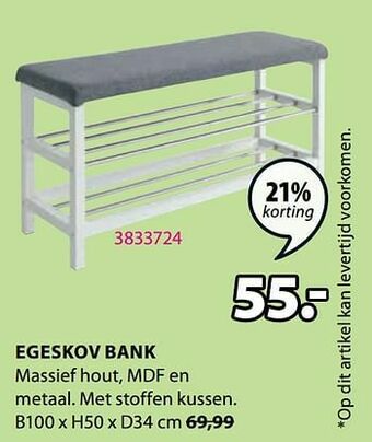Jysk Egeskov bank met stoffen kussen aanbieding