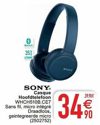Cora Sony casque hoofdtelefoon whch510b.ce7 aanbieding