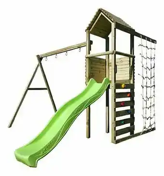 Dreamland BnB Wood schommel Alaska Adventure Commando met limegroene glijbaan aanbieding