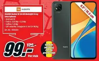 MediaMarkt Xiaomi redmi 9c 64 gb midnight grey smartphone aanbieding