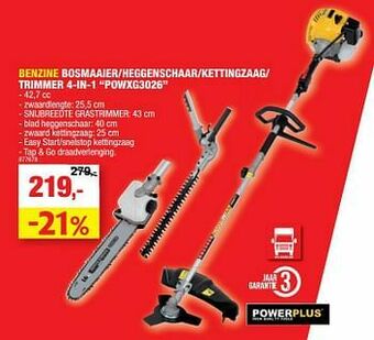 Hubo Powerplus benzine bosmaaier-heggenschaar-kettingzaag- trimmer 4-in-1 powxg3026 aanbieding