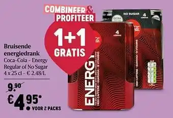 Delhaize Bruisende energiedrank coca-cola - energy regular of no sugar aanbieding