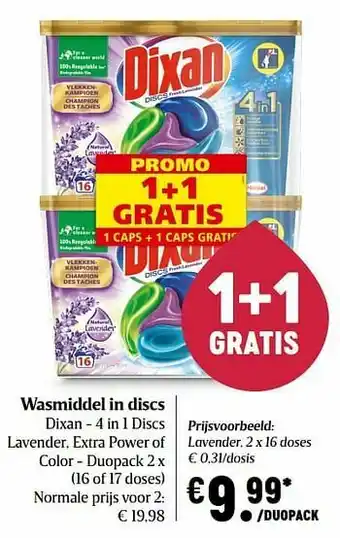 Delhaize Wasmiddel in discs dixan - 4 in 1 discs lavender aanbieding