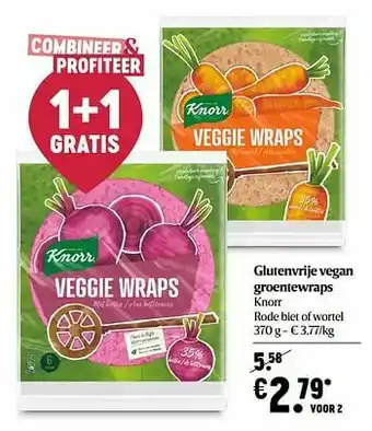 Delhaize Glutenvrije vegan groentewraps knorr rode biet of wortel aanbieding