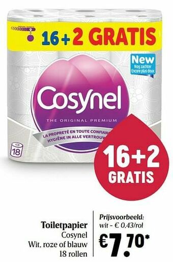 Delhaize Toiletpapier cosynel wit aanbieding