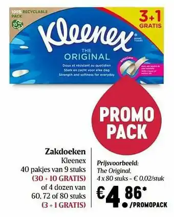 Delhaize Zakdoeken kleenex the original aanbieding
