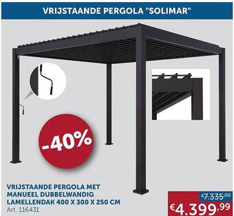 Zelfbouwmarkt Vrijstaande Pergola Met Manueel Dubbelwandig Lamellendak aanbieding