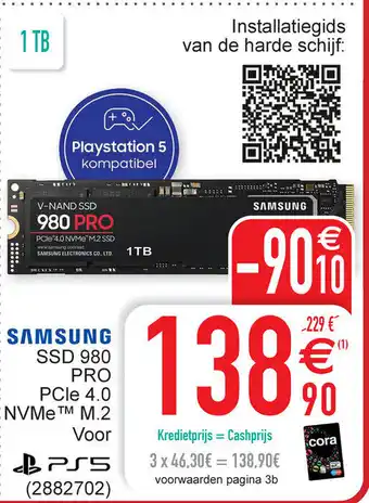 Cora Samsung SSD 980 PRO PCIe 4.0 NVMe M.2 voor PS5 (2882702) aanbieding