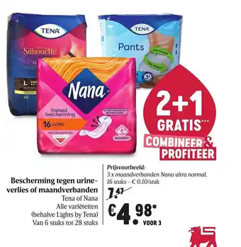 Delhaize Bescherming Tegen Urineverlies Of Maandverbanden Tena Of Nana aanbieding
