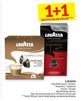 Intermarché Lavazza Caps Dolce gusto 16 pads, Nespresso 10 pads per pak aanbieding