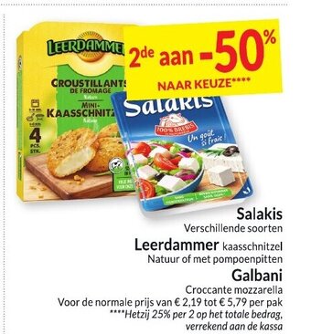 Intermarché Salakis Verschillende soorten, Leerdammer kaasschnitzel, Galbani Croccante mozzarella per pak aanbieding