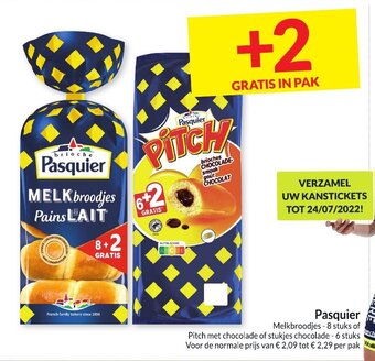 Intermarché Pasquier Melkbroodjes 8 stuks of Pitch met chocolade of stukjes chocolade 6 stuks aanbieding