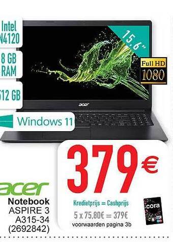 Cora Acer Notebook Aspire 3 aanbieding