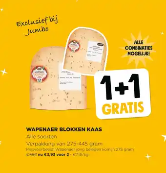 Jumbo Wapenaer Blokken Kaas Alle soorten verpakking van 275-445 gram aanbieding