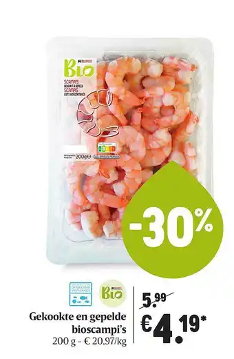 Delhaize Gekookte En Gepelde Bioscampi's 200g aanbieding