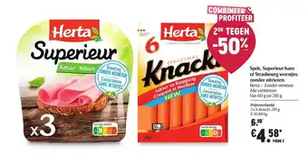 Delhaize Spek, Superieur Ham Of Strasbourg Worstjes, Zonder Nitrieten Herta aanbieding