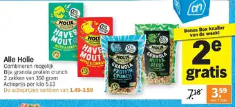 Albert Heijn Alle Holie, Granola Protein Crunch, Granola Nuts & Seeds, Haver Mout Nuts & Seeds, Haver Mout Apple & Cinnamon 2stuks aanbieding
