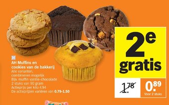 Albert Heijn AH Muffins en Cookies van de Bakkerij 2 Stuks aanbieding