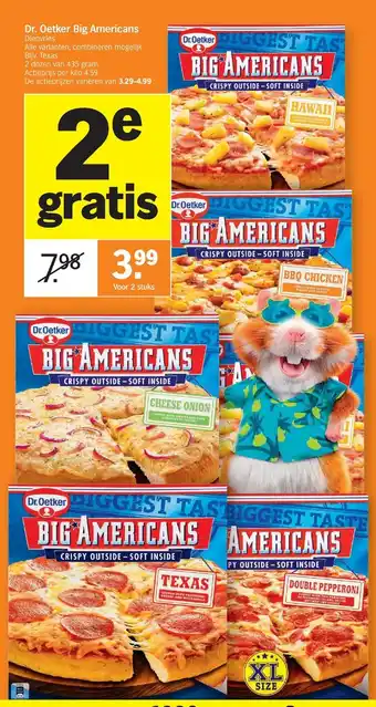 Dr. Oetker Big Americans Texas, Double Pepperoni, Cheese Onion, BBQ Chicken, Hawaii 2 Stuks