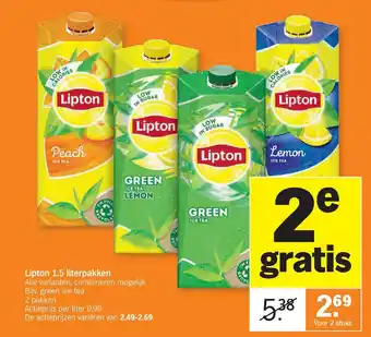 Albert Heijn Lipton Ice Tea 1.5 Literpakken Peach, Green Lemon , Green, Lemon 2 Stuks aanbieding