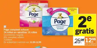 Albert Heijn Page Compleet Schoon 24 Rollen en Sensitive 16 Rollen 2 Pakken aanbieding