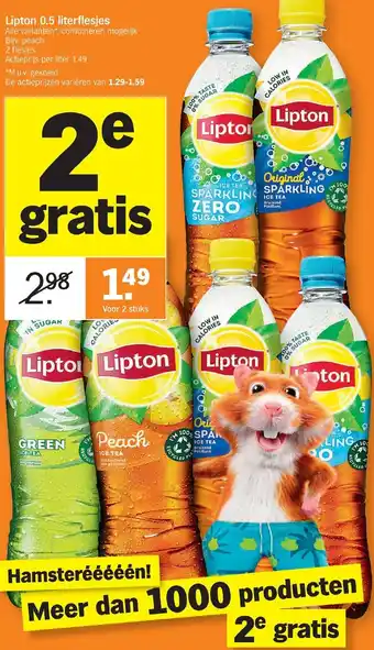Albert Heijn Lipton 0.5 Literflesjes Peach, Green, Sparkling Zero Sugar, Original Sparkling 2 Stuks aanbieding