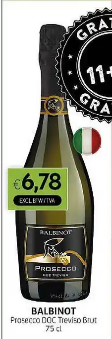 BelBev Balbinot prosecco doc treviso brut 75 cl aanbieding