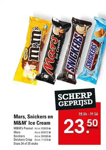 Mars, snickers en m&m' ice cream