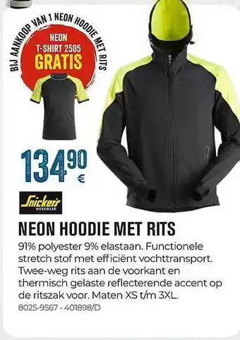 Meno Pro Snickers neon hoodie met rits aanbieding