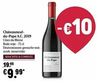 Delhaize Châteauneufdu-pape a.c. 2019 côtes du rhône rode wijn aanbieding