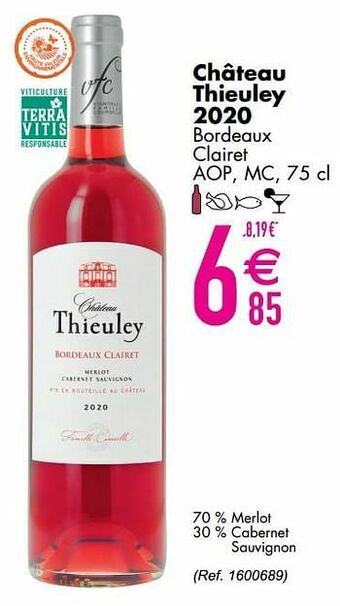 Cora Château thieuley 2020 bordeaux clairet aop, mc aanbieding