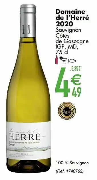 Cora Domaine de l`herré 2020 sauvignon côtes de gascogne igp, md aanbieding