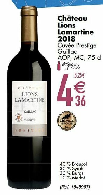 Cora Château lions lamartine 2018 cuvée prestige gaillac aop, mc aanbieding