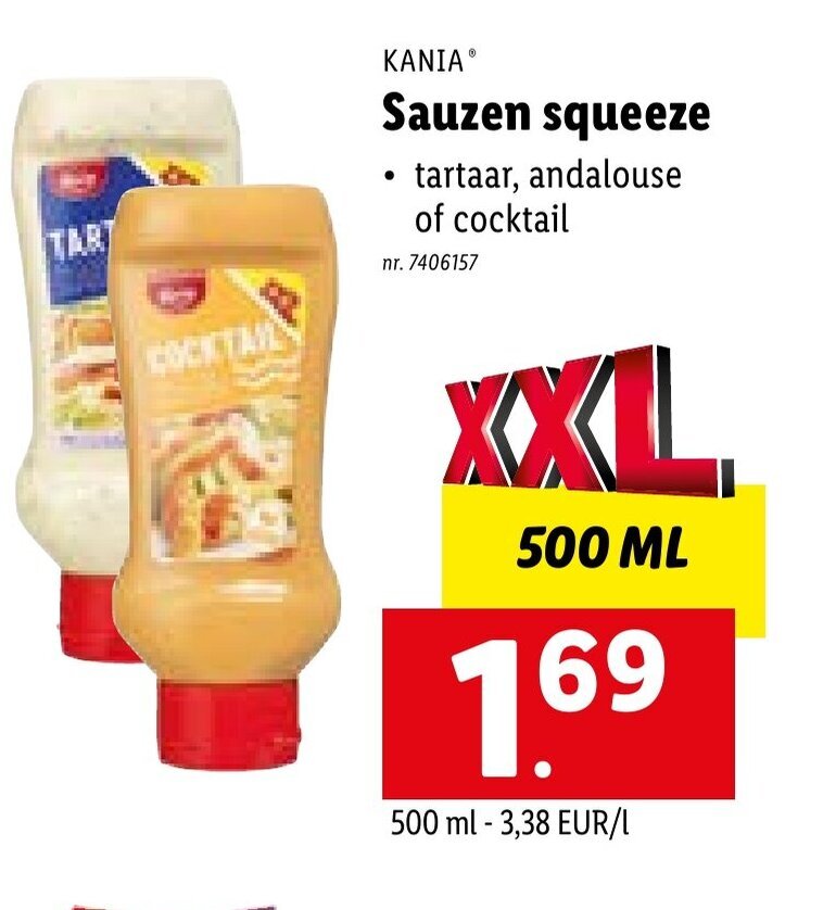 Kania sauzen squeeze 500ml promotie bij Lidl