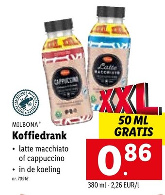 Lidl Milbona koffiedrank 380ml aanbieding