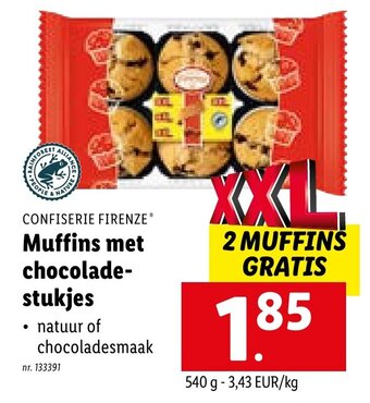 Lidl Muffins met chocolade- stukjes 540g aanbieding