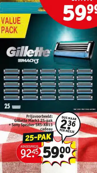 Kruidvat Gillette Mach3 25-pak + Sony Speaker SRS-XB13 cadeau aanbieding