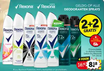 Kruidvat Rexona Female Cotton Dry Advanced 72h 150 ml aanbieding