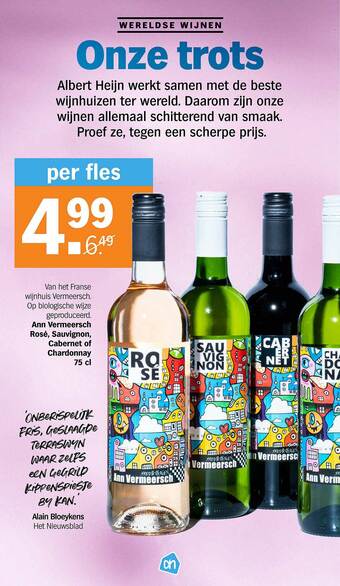 Albert Heijn Ann vermeersch rose, sauvignon, cabernet of chardonnay aanbieding