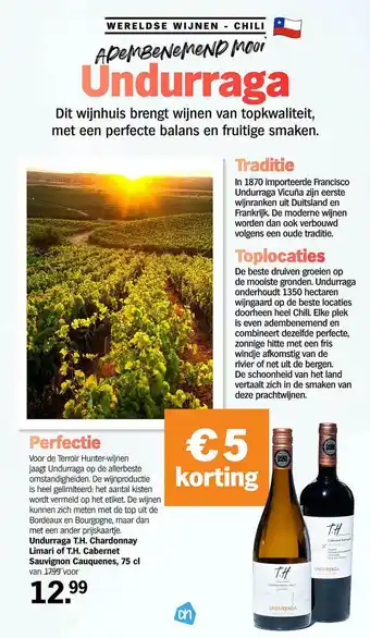 Albert Heijn Undurraga t.h. chardonnay limari of t.h. cabernet sauvignon cauquenes aanbieding