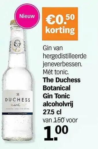 Albert Heijn The duchess botanical gin tonic alcoholvrij 27.5 cl aanbieding