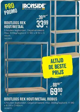 Meno Pro Ironside boutloos rek hout-metaal, boutloos rek hout-metaal robus aanbieding