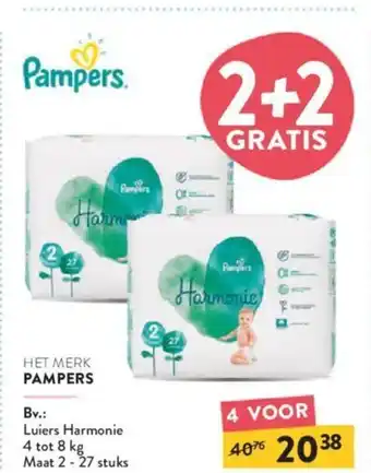 Di Pampers Luiers Harmonie 4 tot 8 kg Maat 2 -27 Stuks aanbieding