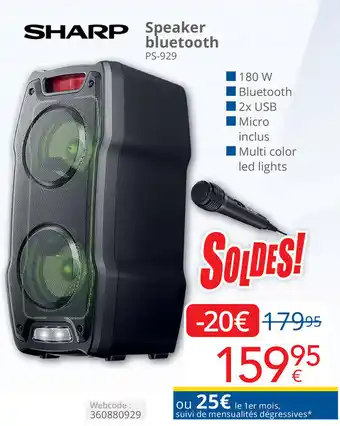 Eldi Sharp Speaker Bluetooth PS-929, 180 W, 360880929 aanbieding