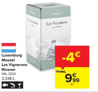 Carrefour Luxemburg moezel les vignerons rivaner 3L aanbieding