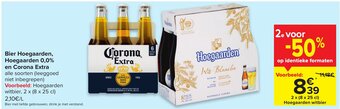 Carrefour Bier hoegaarden, hoegaarden 0,0% en corona extra aanbieding