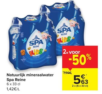 Carrefour Natuurlijk mineraalwater spa reine 6 x 33cl aanbieding